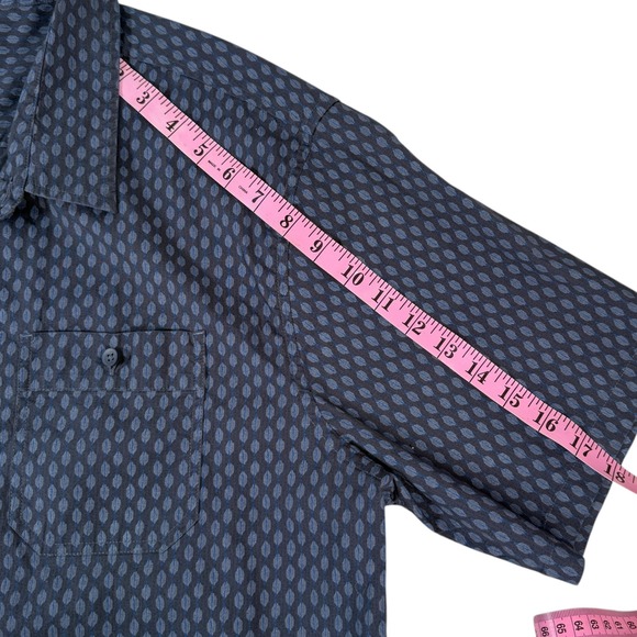Voyager Mens XL Tall Button Up Short Sleeve Shirt Blue Geometric Pattern Casual - Picture 8 of 9